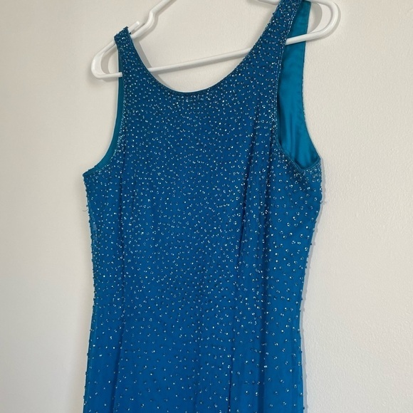 Blue Silk Gala Formal Dress Shimmering Sequins Size 10 - Picture 3 of 11